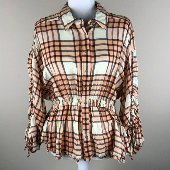 Free People Pacific Dawn Plaid Top - Picture 4 of 5